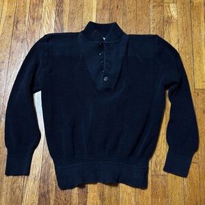 Vintage L.L. Bean Black Henley Shawl Knit Sweater Pullover M